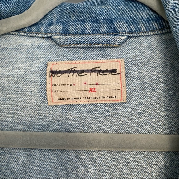 Free People Rhinestone Fringe Denim Bomber Jacket Meteor Wash XL - Picture 9 of 10